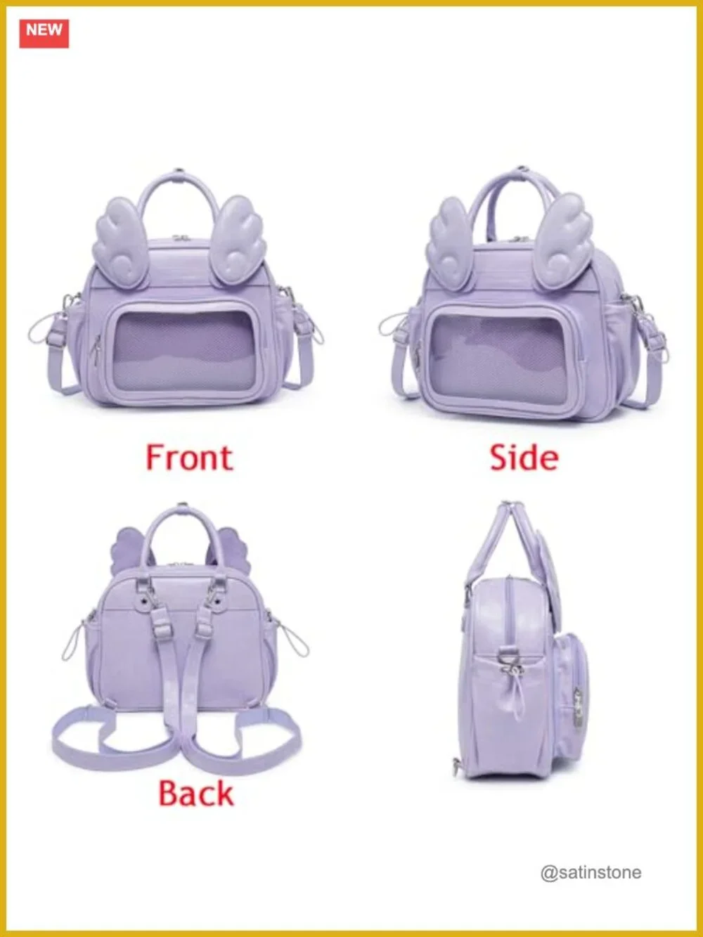 Y2K Angel Wing Ita Bag - 3-in-1 Convertible Crossbody Backpack for Pins Display